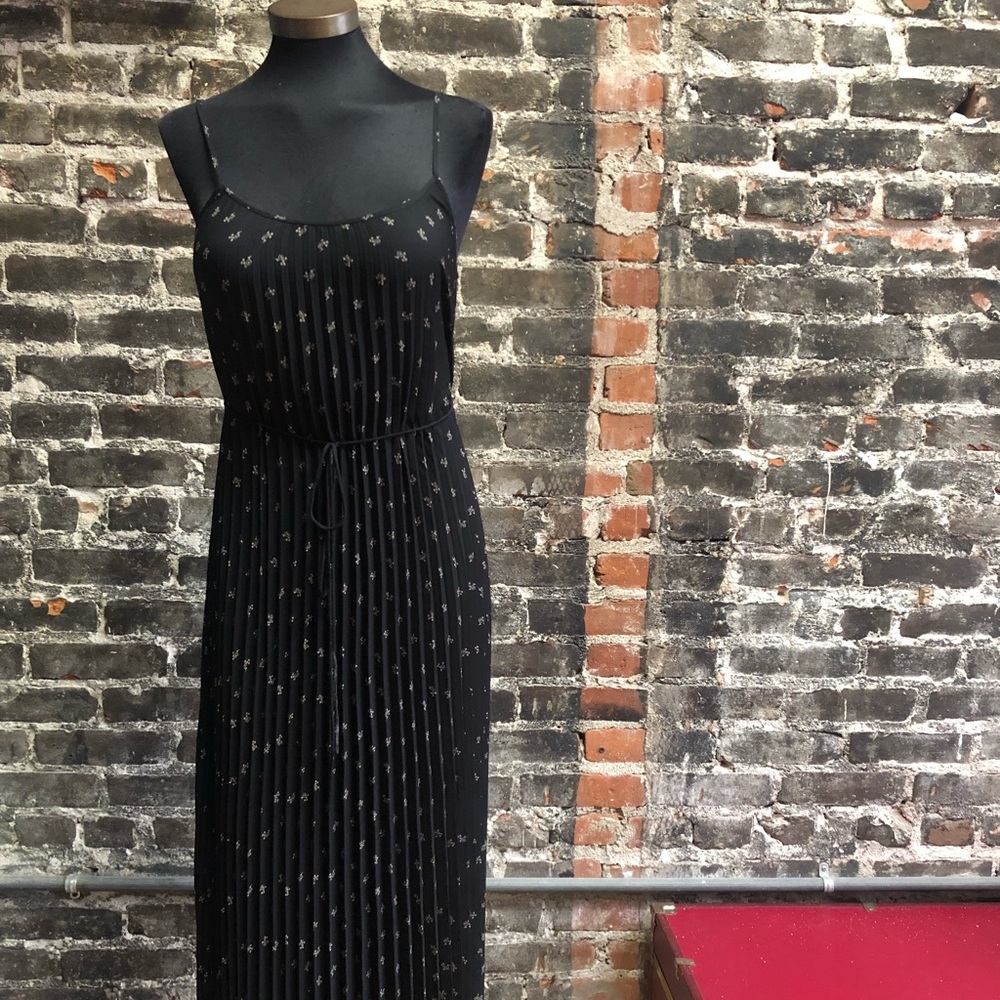 Vince Black Pattern Maxi Waist Tie Dress XS